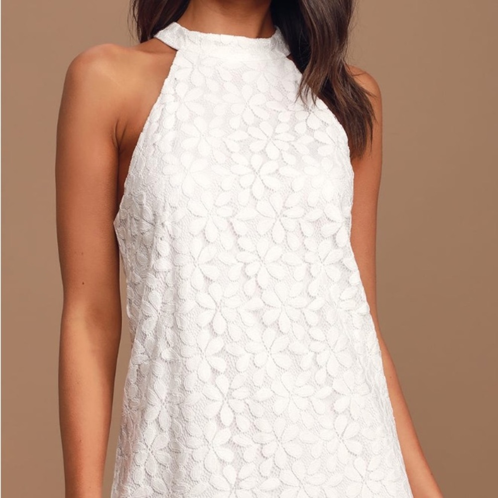 Lulu's White Lace Halter Shift Dress